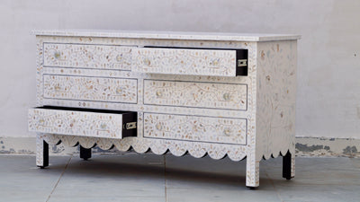 Mother of Pearl Chest of 6 Drawers - White Floral