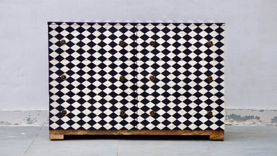 Bone Inlay 6 Drawers Chest - Diamond Checker Pattern