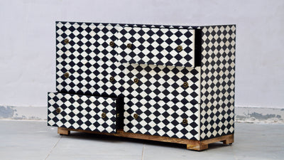Bone Inlay 6 Drawers Chest - Diamond Checker Pattern