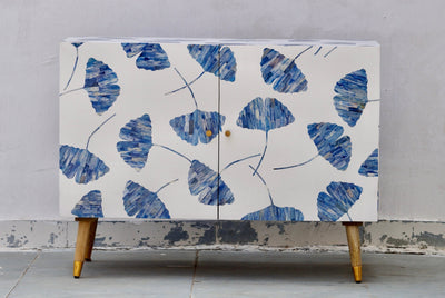 Bone Inlay 2 Door Cabinet - Dyed Blue Leaf