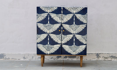 Bone Inlay 2 Door Cabinet - Navy Swan