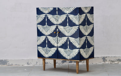 Bone Inlay 2 Door Cabinet - Navy Swan