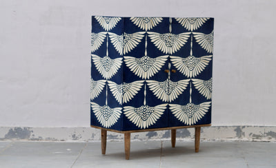Bone Inlay 2 Door Cabinet - Navy Swan