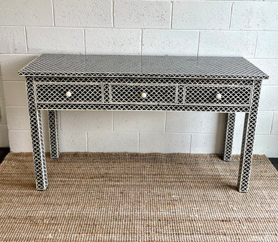 Bone Inlay 3 Drawer Console - Black Scallop