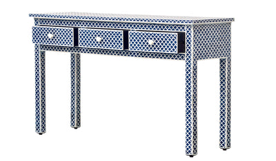 BONE INLAY 3 DRAWER CONSOLE - NAVY BLUE SCALLOP