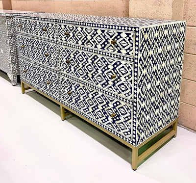 Bone Inlay 6 Drawers Sideboard - Navy Boho