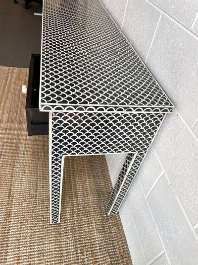 Bone Inlay 3 Drawer Console - Black Scallop