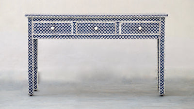 BONE INLAY 3 DRAWER CONSOLE - NAVY BLUE SCALLOP