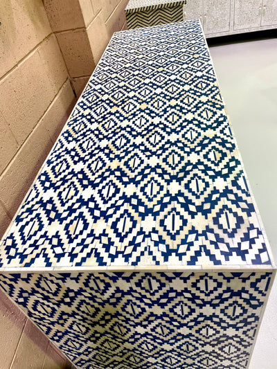 Bone Inlay 6 Drawers Sideboard - Navy Boho