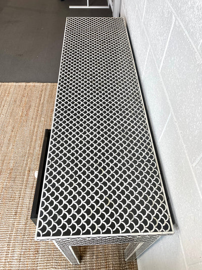 Bone Inlay 3 Drawer Console - Black Scallop