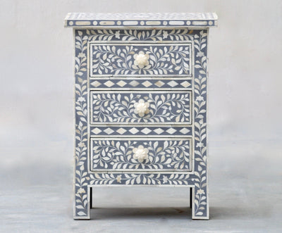 Bone Inlay Bedisde Table - Grey Floral