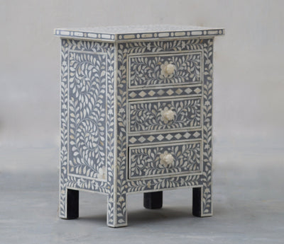 Bone Inlay Bedisde Table - Grey Floral