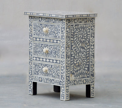 Bone Inlay Bedisde Table - Grey Floral