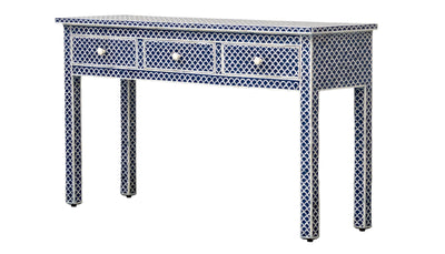 BONE INLAY 3 DRAWER CONSOLE - NAVY BLUE SCALLOP