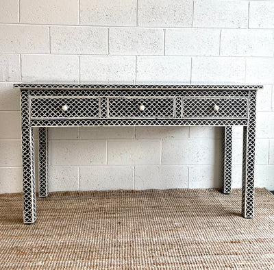 Bone Inlay 3 Drawer Console - Black Scallop