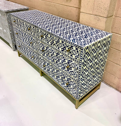 Bone Inlay 6 Drawers Sideboard - Navy Boho