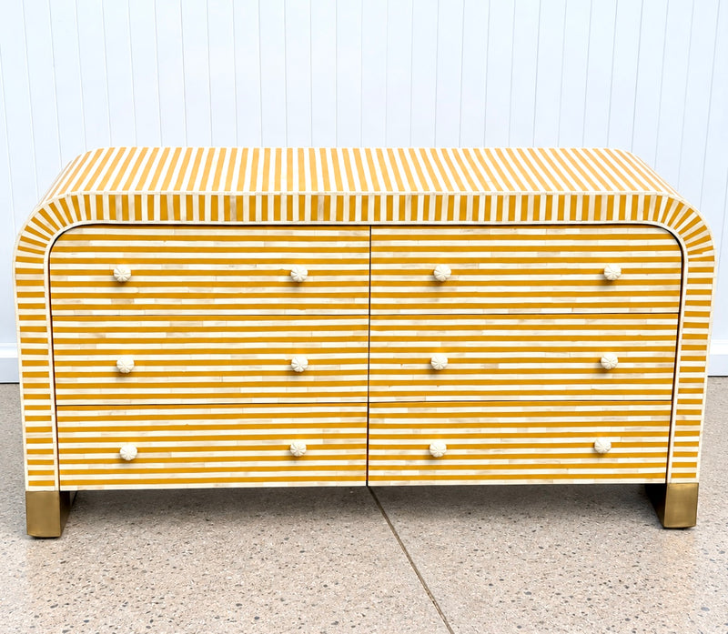 Bone Inlay 6 Drawers Chest - Almond Stripe