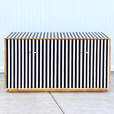 Bone Inlay 4-Door Sideboard - Navy Stripe