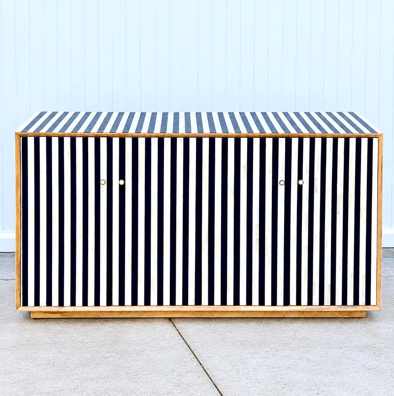 Bone Inlay 4-Door Sideboard - Navy Stripe