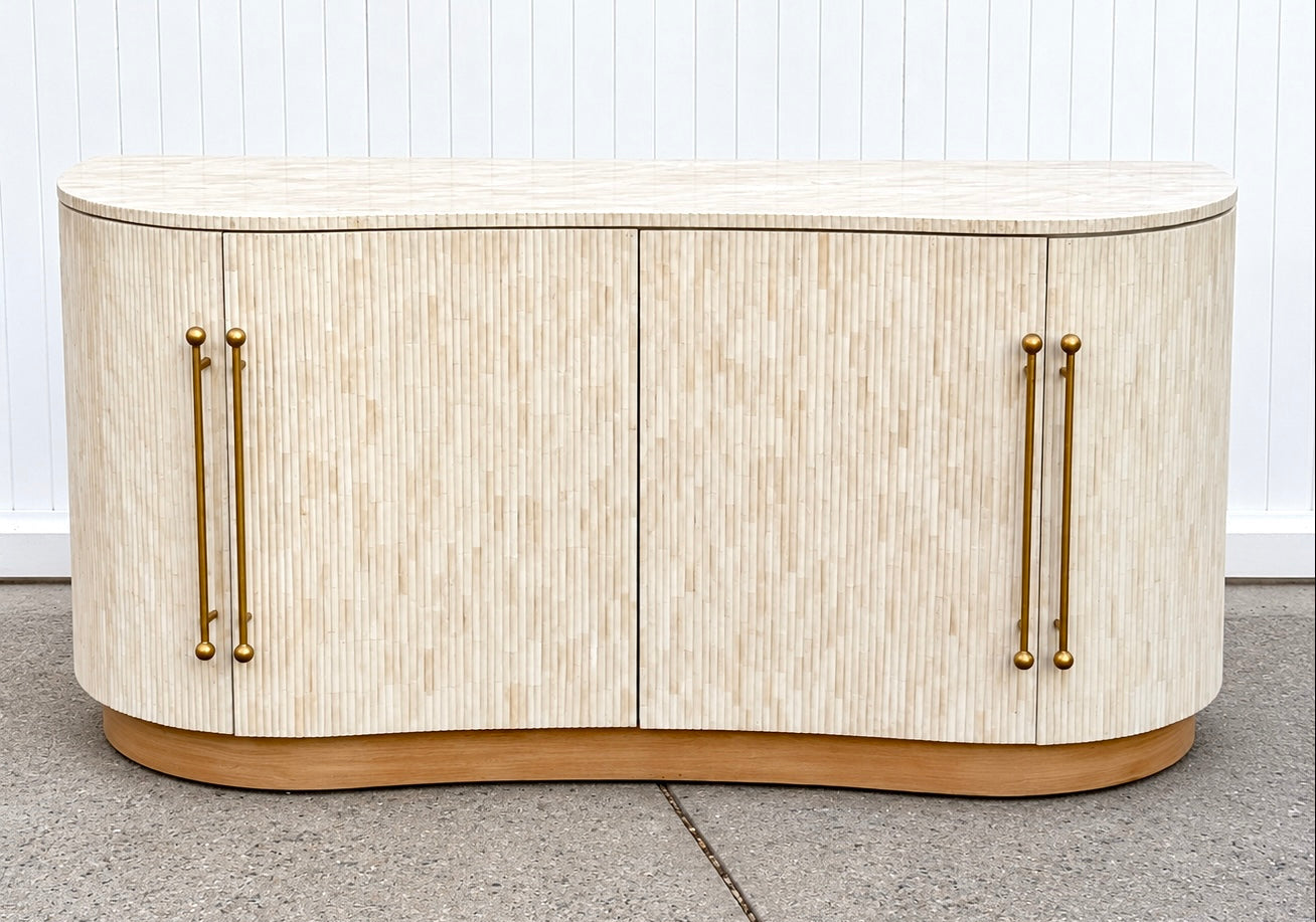 Bone Inlay 4-Door Fluted Curved Sideboard