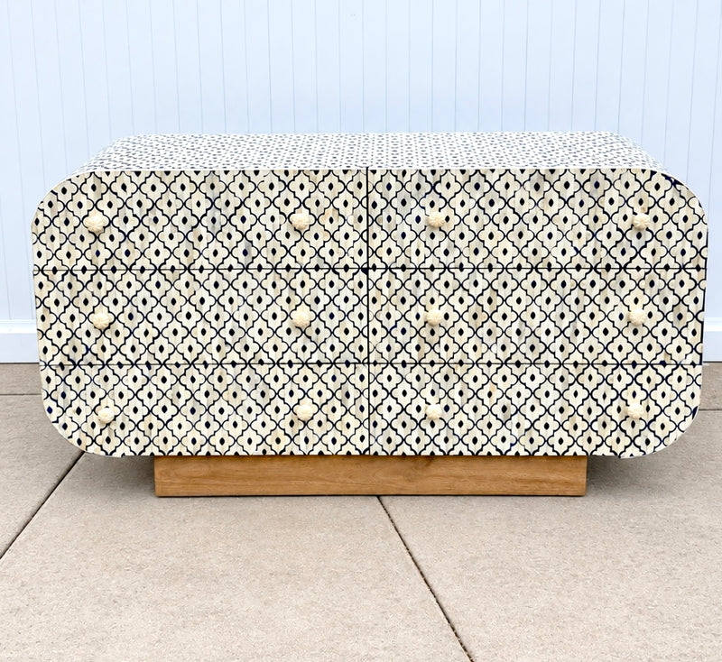 Bone Inlay Chest of 6 Drawers - Navy Moroccan