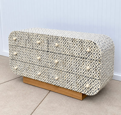 Bone Inlay Chest of 6 Drawers - Navy Moroccan