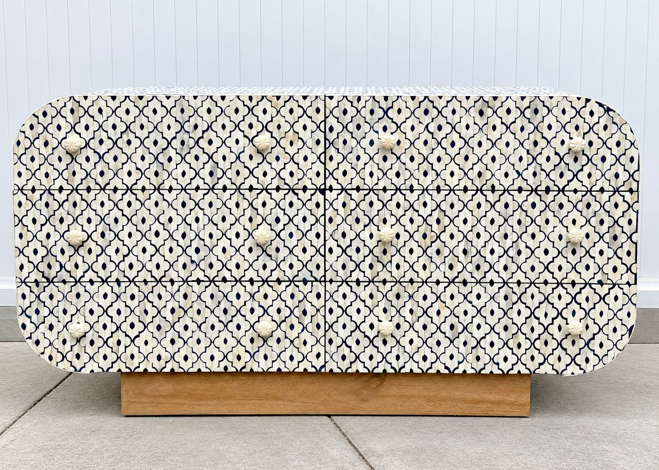 Bone Inlay Chest of 6 Drawers - Navy Moroccan