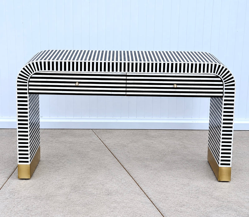Bone Inlay 2 Drawers Console - Black Stripe