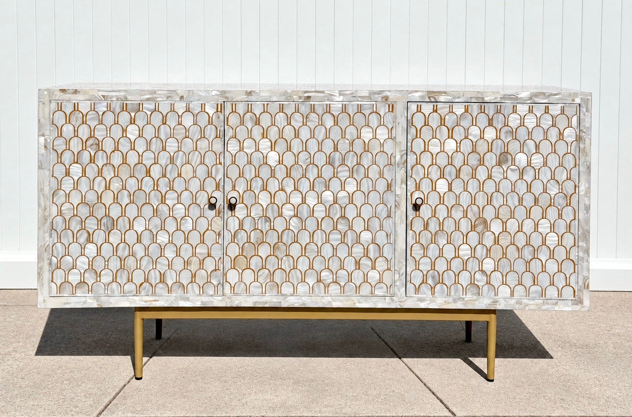 Mother Of Pearl 3 Door Sideboard - Scallop Pattern