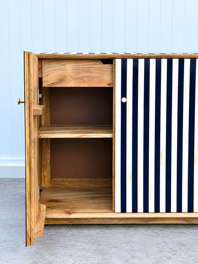 Bone Inlay 4-Door Sideboard - Navy Stripe