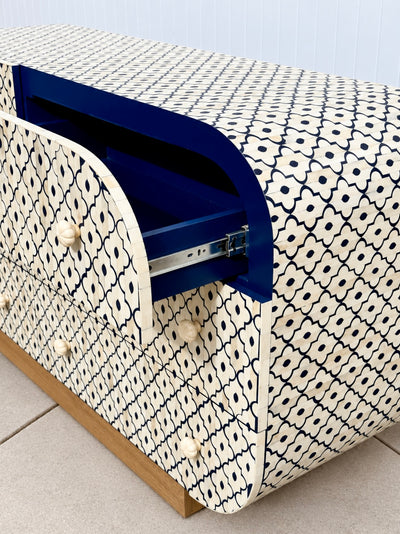 Bone Inlay Chest of 6 Drawers - Navy Moroccan