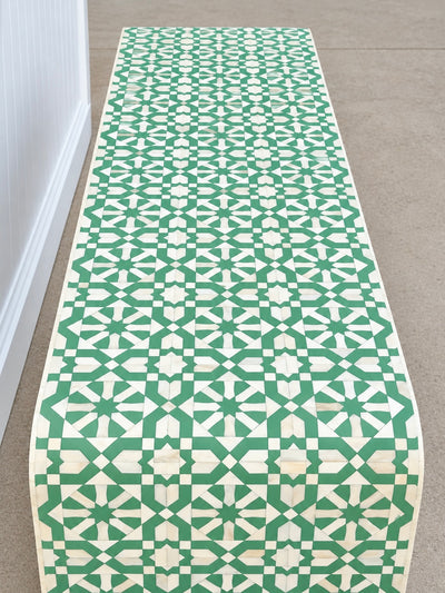 Bone Inlay Rattan Console - Seafoam Green Moroccan