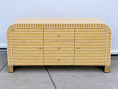 Bone Inlay Curved Sideboard - Almond Stripe