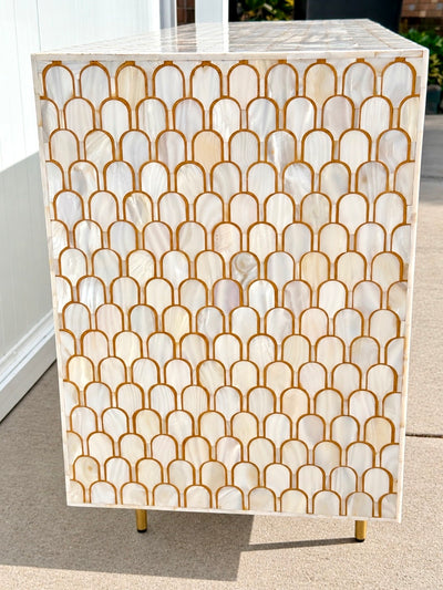 Mother Of Pearl 3 Door Sideboard - Scallop Pattern