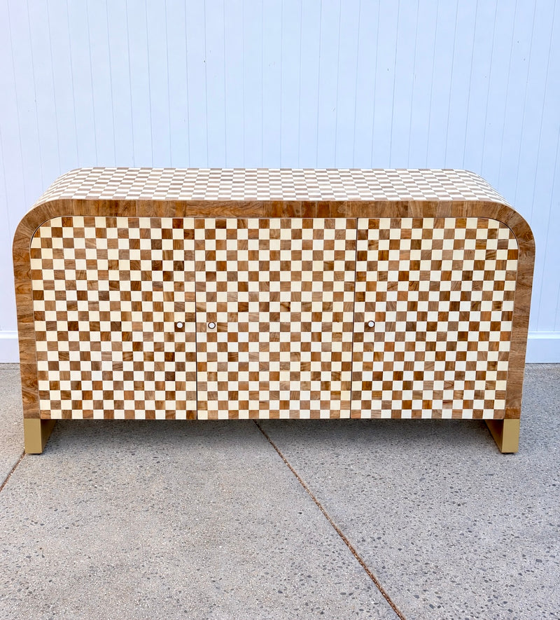 Wood Inlay 3-Door Checkered Sidebo