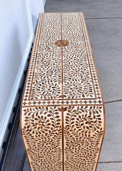 Teak Inlay Curved Chest of 6 Drawers - Floral Pattern