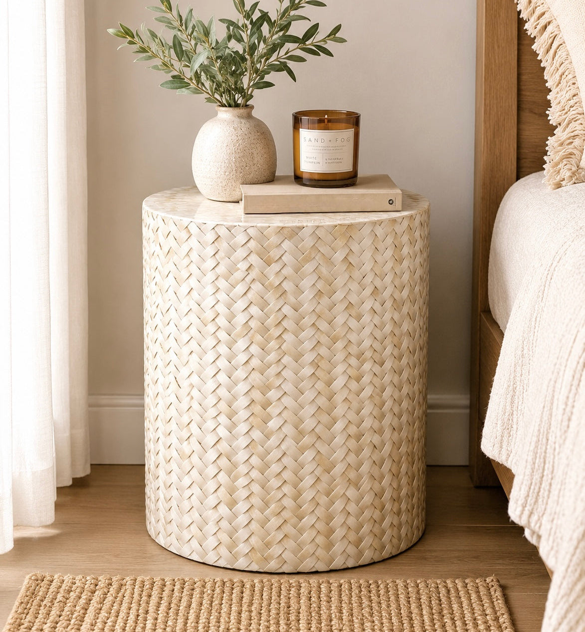 Bone Inlay Crossweave Side Table