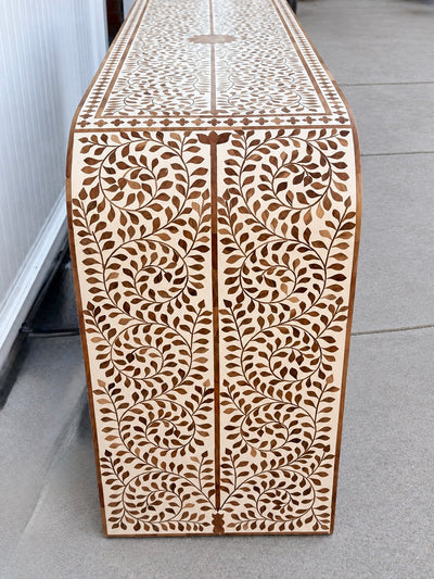 Teak Inlay Curved Chest of 6 Drawers - Floral Pattern