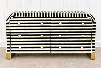 Bone Inlay 6 Drawers Curved Chest - Black Stripe