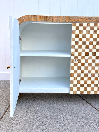 Wood Inlay 3-Door Checkered Sidebo