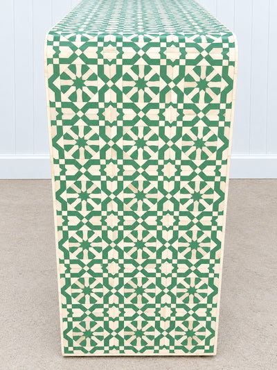 Bone Inlay Rattan Console - Seafoam Green Moroccan