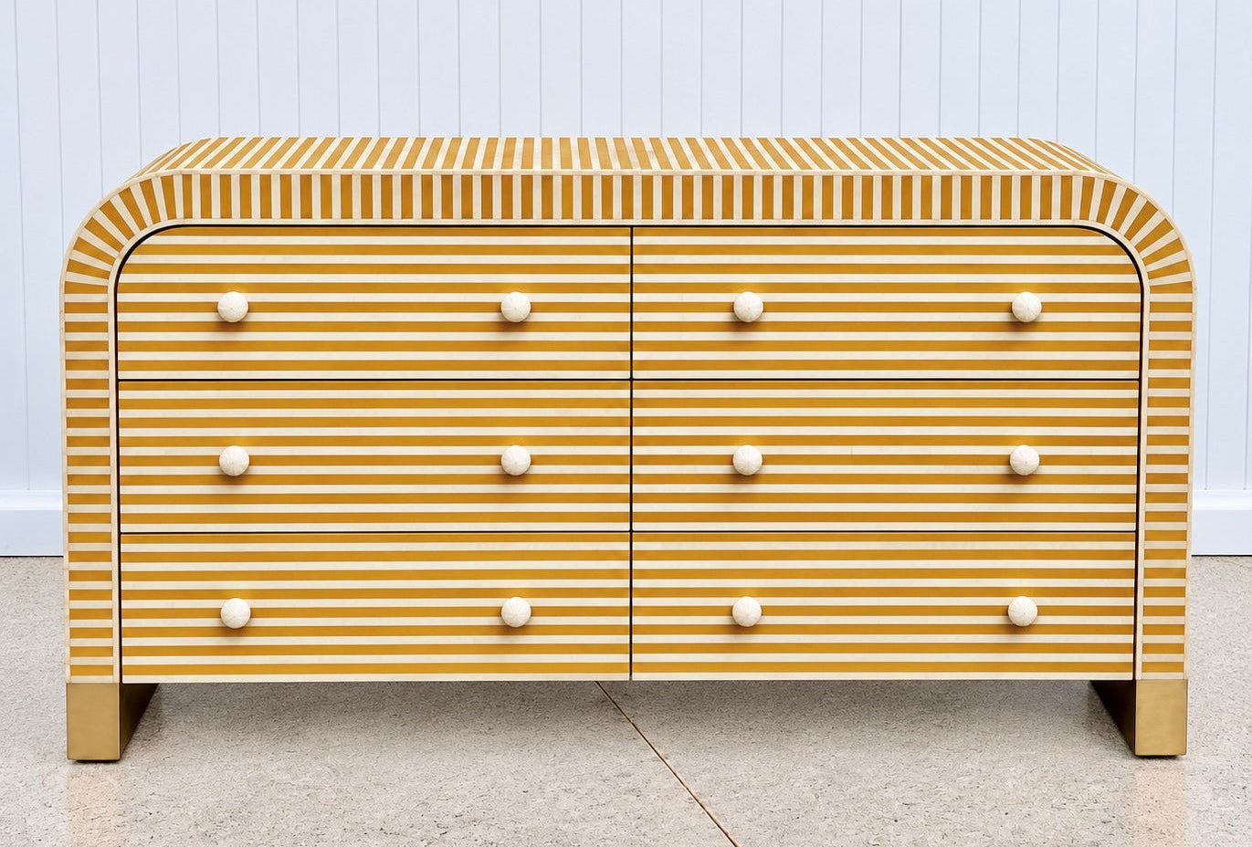 Bone Inlay 6 Drawers Chest - Almond Stripe