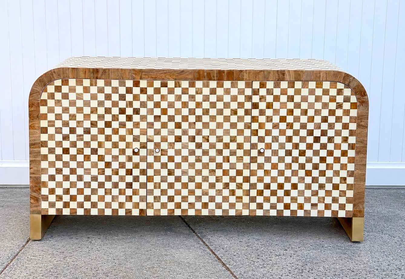 Wood Inlay 3-Door Checkered Sidebo