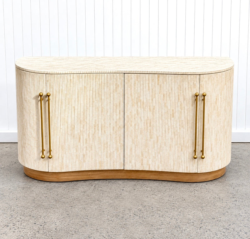 Bone Inlay 4-Door Fluted Curved Sideboard