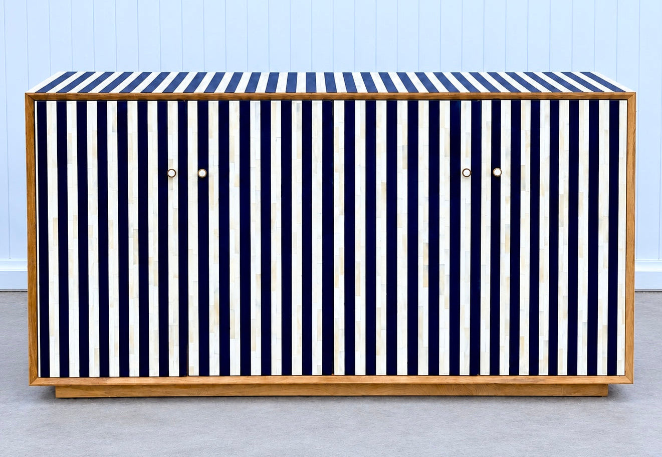 Bone Inlay 4-Door Sideboard - Navy Stripe