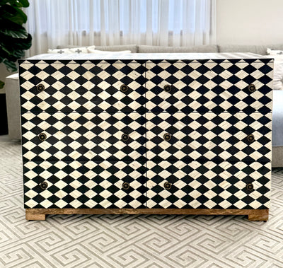 Bone Inlay 6 Drawers Chest - Black Diamond Pattern