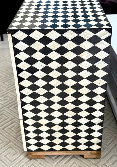 Bone Inlay 6 Drawers Chest - Black Diamond Pattern