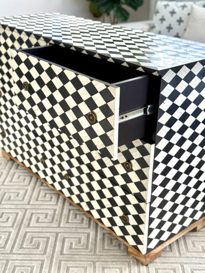 Bone Inlay 6 Drawers Chest - Black Diamond Pattern