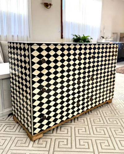 Bone Inlay 6 Drawers Chest - Black Diamond Pattern