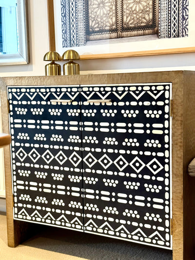 Bone Inlay 2 Door Cabinet - Tribal Pattern